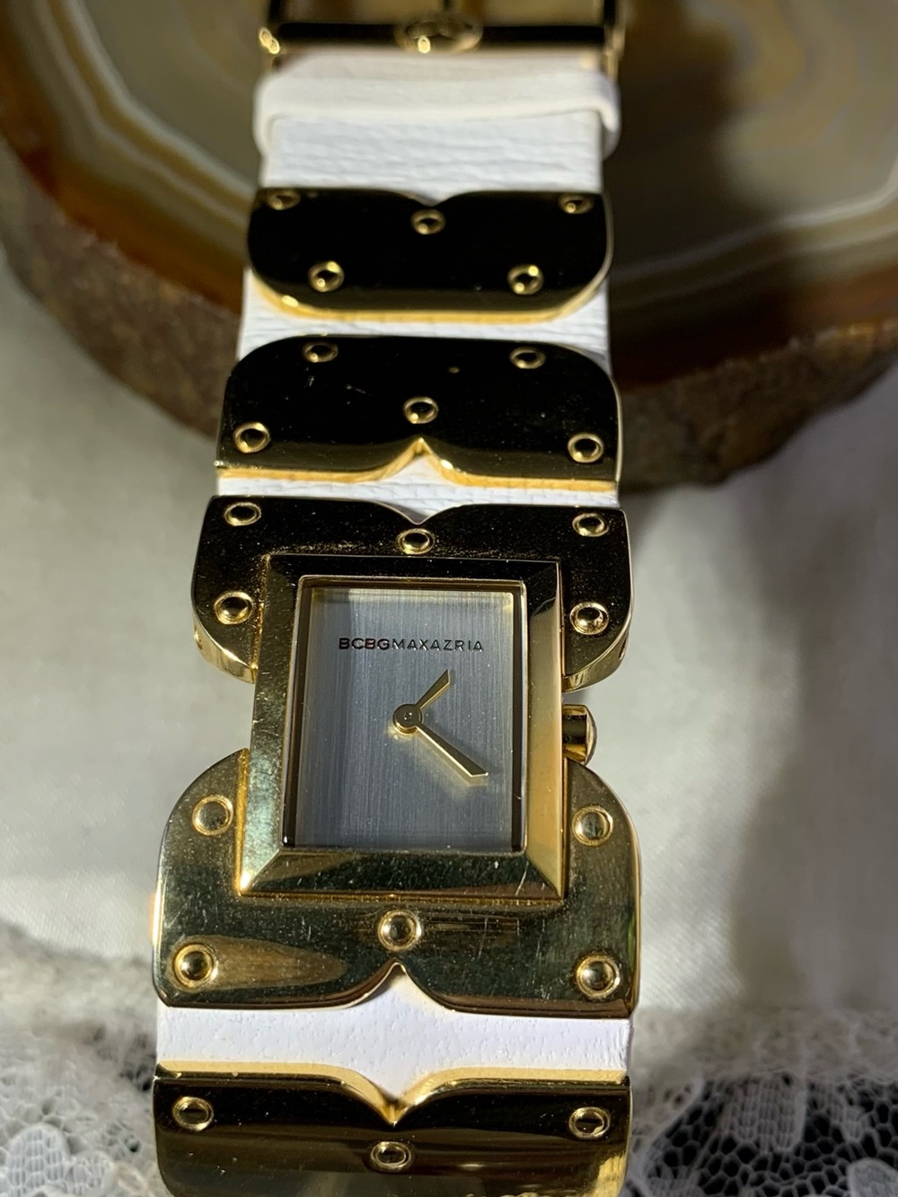 BCBGMaxAzria Gold and White Link Bracelet Watch